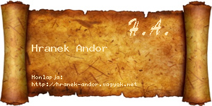 Hranek Andor névjegykártya